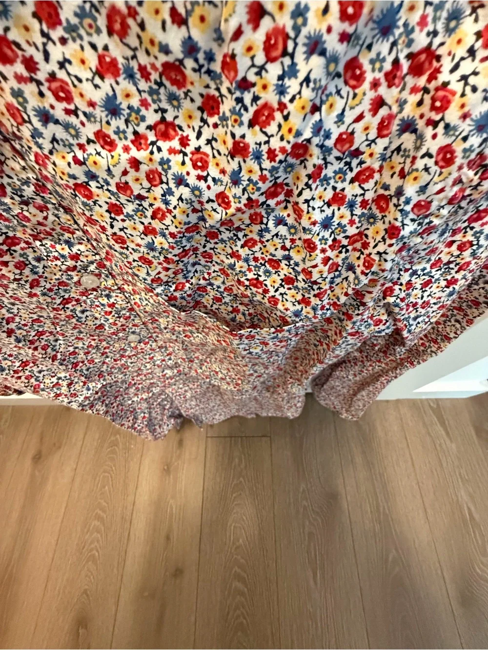 J. Crew Men's White Button-Down Shirt with Red & Blue Floral Print